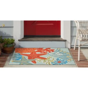 Liora Manne Ravella Aqua Indoor Outdoor Area Rug 70% Polypropylene Hand Tufted
