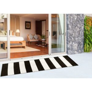 Liora Manne Sorrento Rugby Stripe Indoor Outdoor Area Rug Black
