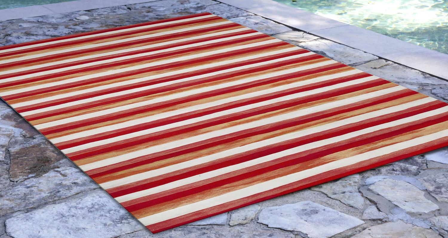Liora Manne Visions II Striped Indoor Outdoor Area Rug 100% Polyester Warm Colors - Image 2