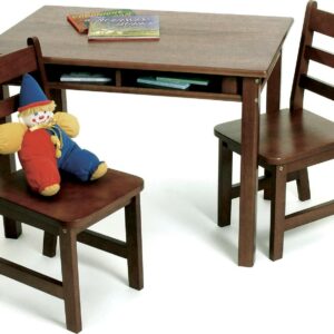 Lipper Childrens Rectangular Table and 2 Chairs Set with Shelves, Multiple Colors