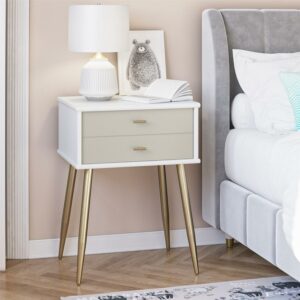 Valentina 1 Drawer Nightstand, White and Taupe