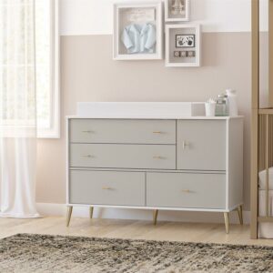Little Seeds Valentina 4 Drawer/ 1 Door Convertible Dresser & Changing Table, White and Taupe