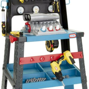 Little Tikes 2-in-1 Buildin' to Learn Motor Wood Shop Playset, Blue, for Ages 3+