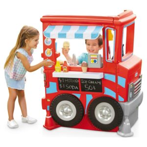 Little Tikes 2-in-1 Food Truck 20-Piece Plastic Pretend Play Kitchen Toys Playset with Working Cash Register, Red- For Kids Toddlers Girls Boys Ages 2 3 4+