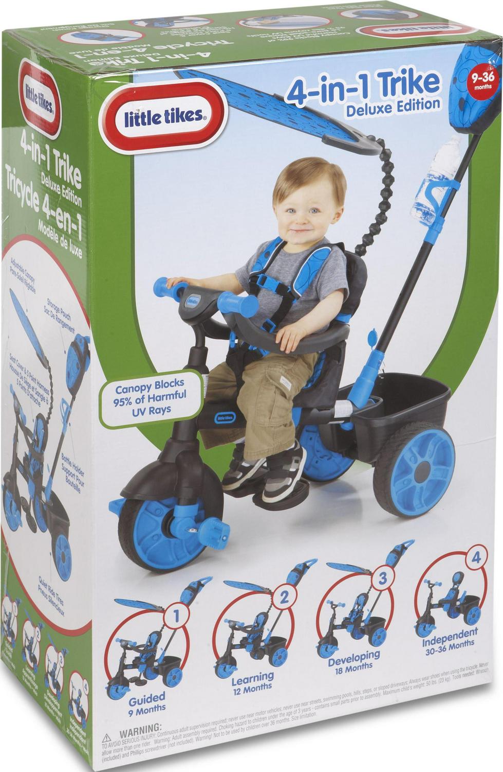 Little Tikes 4-in-1 Deluxe Edition Neon Blue Trike, Convertible Tricycle w/ 4 Stages of Growth & Shade Canopy, Toddlers, Kids Boys Girls Ages 9 Months to 3 Years - Image 6