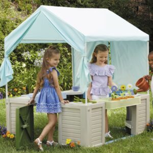 Little Tikes Backyard Bungalow Role-Play Playhouse with Kitchen, Garden, & Canopy
