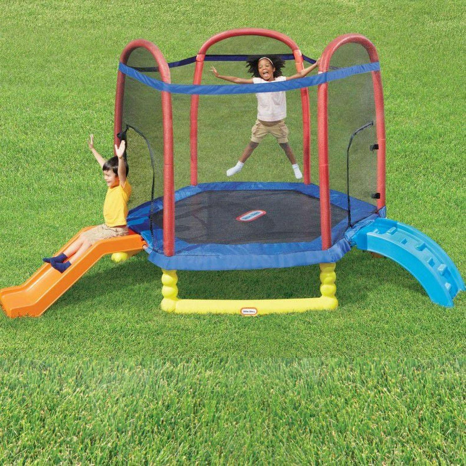 Little Tikes Climb 'n Slide 7' Trampoline with Enclosure, Hexagon, Indoor Outdoor Backyard Play, Blue- For Kids Boys Girls Ages 3 4 5+ to 10 Year Old - Image 5