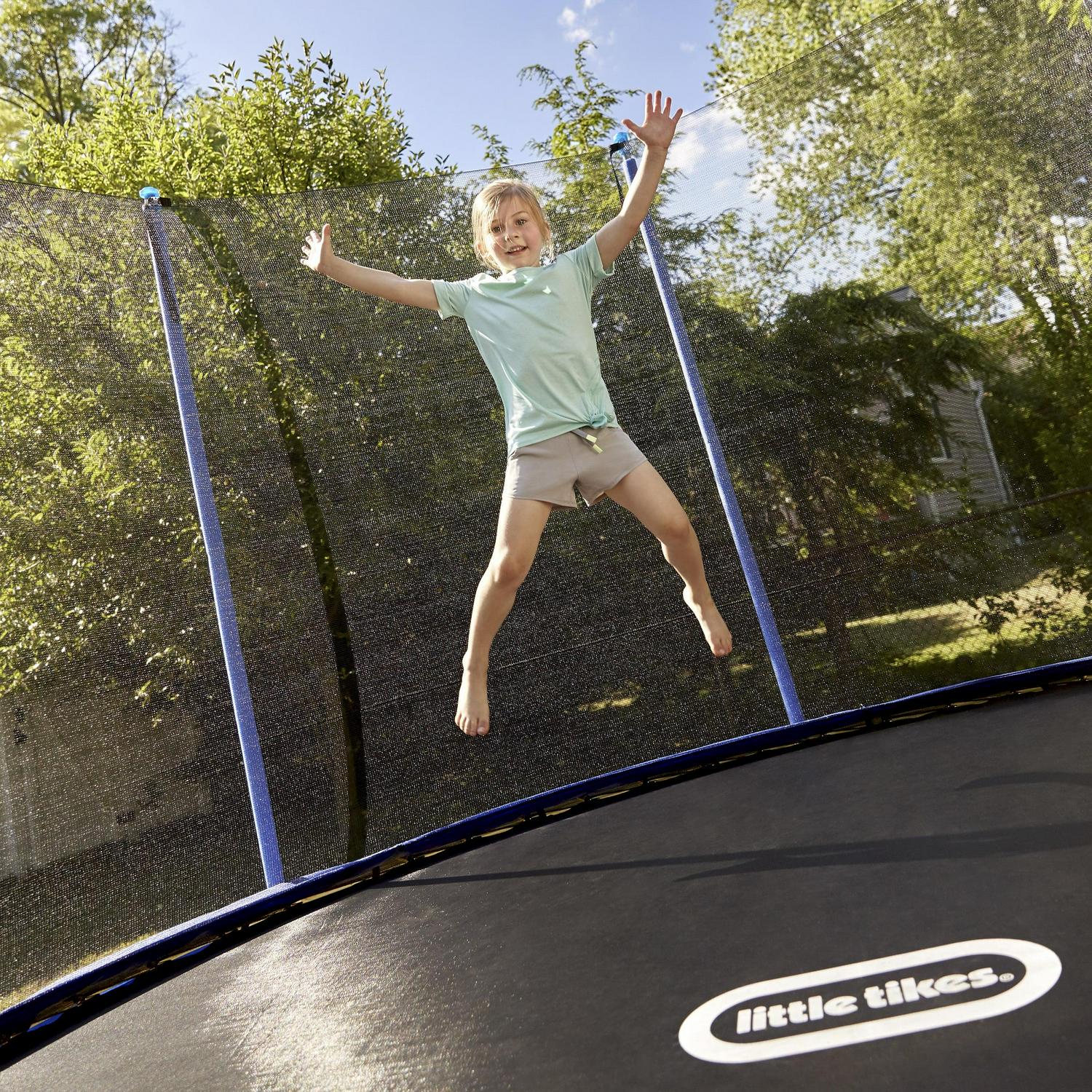 Little Tikes Mega 12' Blue Trampoline w/ Enclosure & Safety Net, Built-in Safety Features, Backyard Outdoor Play, Kids Boys Girls Ages 6 7 8+ - Image 3