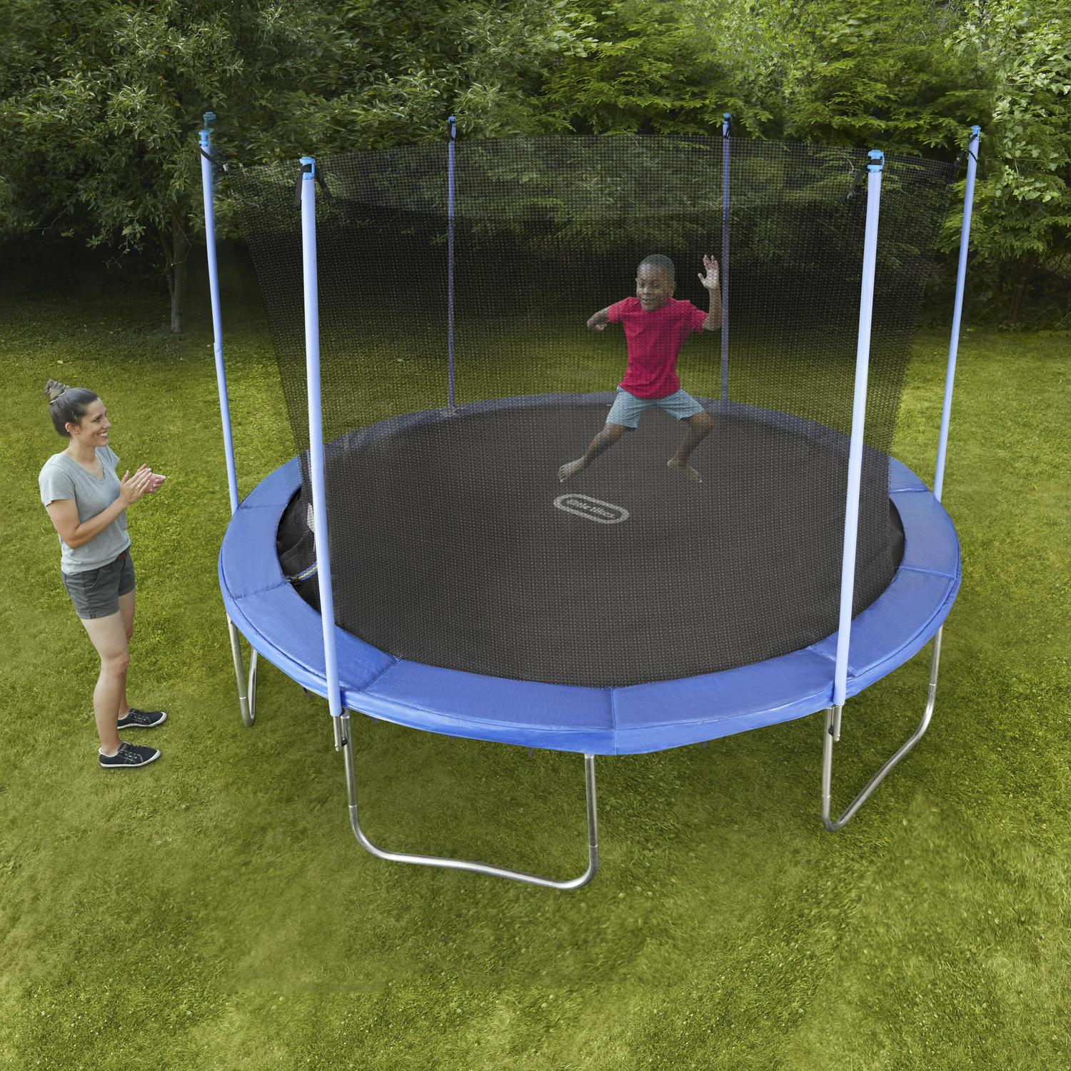 Little Tikes Mega 12' Blue Trampoline w/ Enclosure & Safety Net, Built-in Safety Features, Backyard Outdoor Play, Kids Boys Girls Ages 6 7 8+ - Image 2