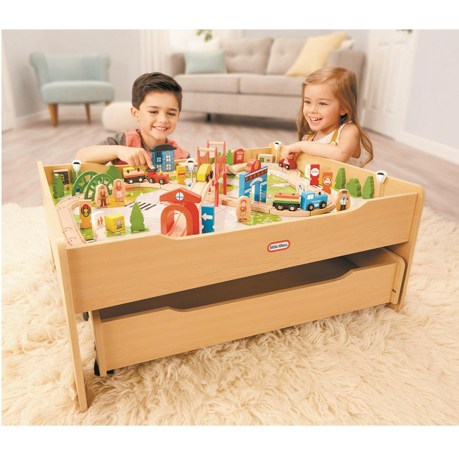 Little Tikes Real Wooden Train and Table Set, Deluxe Play Train Set with 80 Pieces Including Trains, Tracks & Accessories- Toys For Kids Toddlers Boys Girls Ages 3 4 5+ Year Old - Image 2