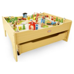 Little Tikes Real Wooden Train and Table Set, Deluxe Play Train Set with 80 Pieces Including Trains, Tracks & Accessories- Toys For Kids Toddlers Boys Girls Ages 3 4 5+ Year Old