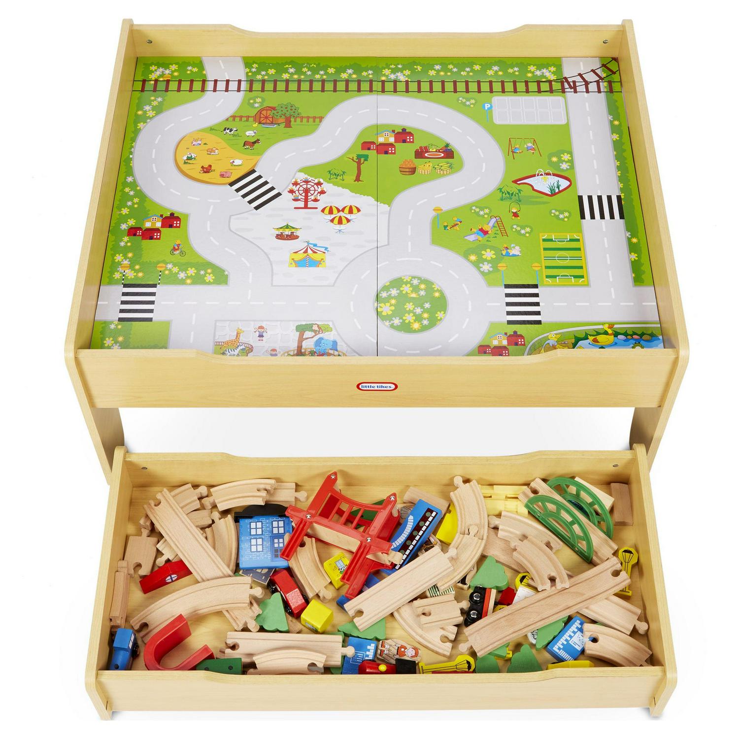 Little Tikes Real Wooden Train and Table Set, Deluxe Play Train Set with 80 Pieces Including Trains, Tracks & Accessories- Toys For Kids Toddlers Boys Girls Ages 3 4 5+ Year Old - Image 4