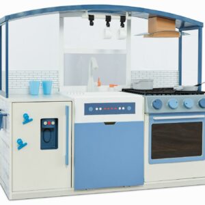 Little Tikes Wood Chef's Kitchen 21- Piece Wooden Pretend Play Kitchen Toys Playset, Realistic Lights & Sounds, Blue and White, Kids Girls Boys Ages 3 4 5+