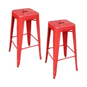 AmeriHome Loft Red Metal Bar Stool, 2- Piece