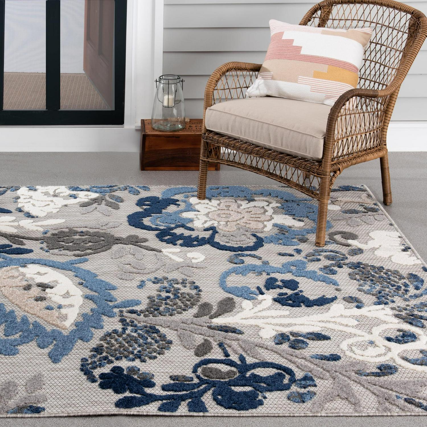 Loomaknoti Fortune Bethanzi 8' x 10' Gray Floral Indoor/Outdoor Area Rug - Image 2