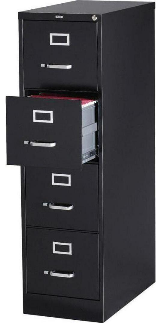 Lorell 4-Drawer Vertical File w/ Lock 15"x26-1/2"x52" Black 60191 - Image 2