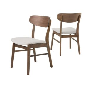 Christopher Knight Home Fabric-upholstered Wood Dining Chairs (Set of 2) by Christopher Knight Light Beige/Walnut Walnut Finish Rubberwood