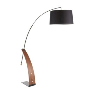 Robyn Mid-Century Modern Floor Lamp in Walnut Wood and Black Linen Shade by LumiSource