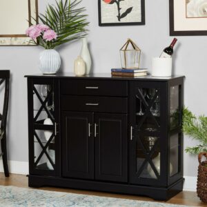TMS Luna 47" Transitional Buffet with Two Glass Doors, Two Drawers, and Five Adjustable Shelves, Black
