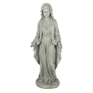 LuxenHome Virgin Mary Statue Outdoor, 30'' Gray Religious Blessed Mother Garden Statue, Indoor Outdoor Sculptures for Living Room, Yard, Patio, Front Porch Decor