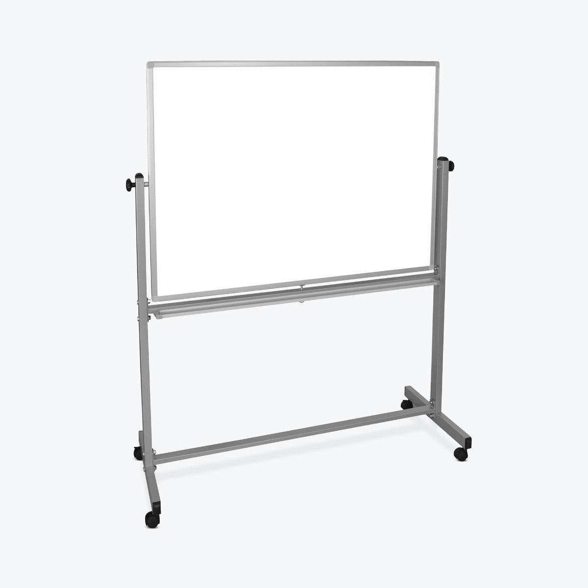 Luxor 48"W x 36"H Double-Sided Magnetic Whiteboard, Silver Aluminum Frame