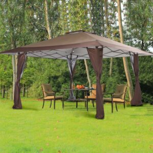 Summit Living 13 x 13ft Pop Up Canopy Tents Gazebo Shade Shelter for Outside Brown