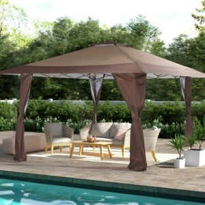 MF Studio 13 x 13ft Pop Up Canopy Outdoor Gazebo Canopy  Tents for Party with Wheeled Carry Bag Brown