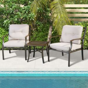 PHI VILLA 3-piece Padded Patio Conversation Set with Comfortable Deep Seating Cushions