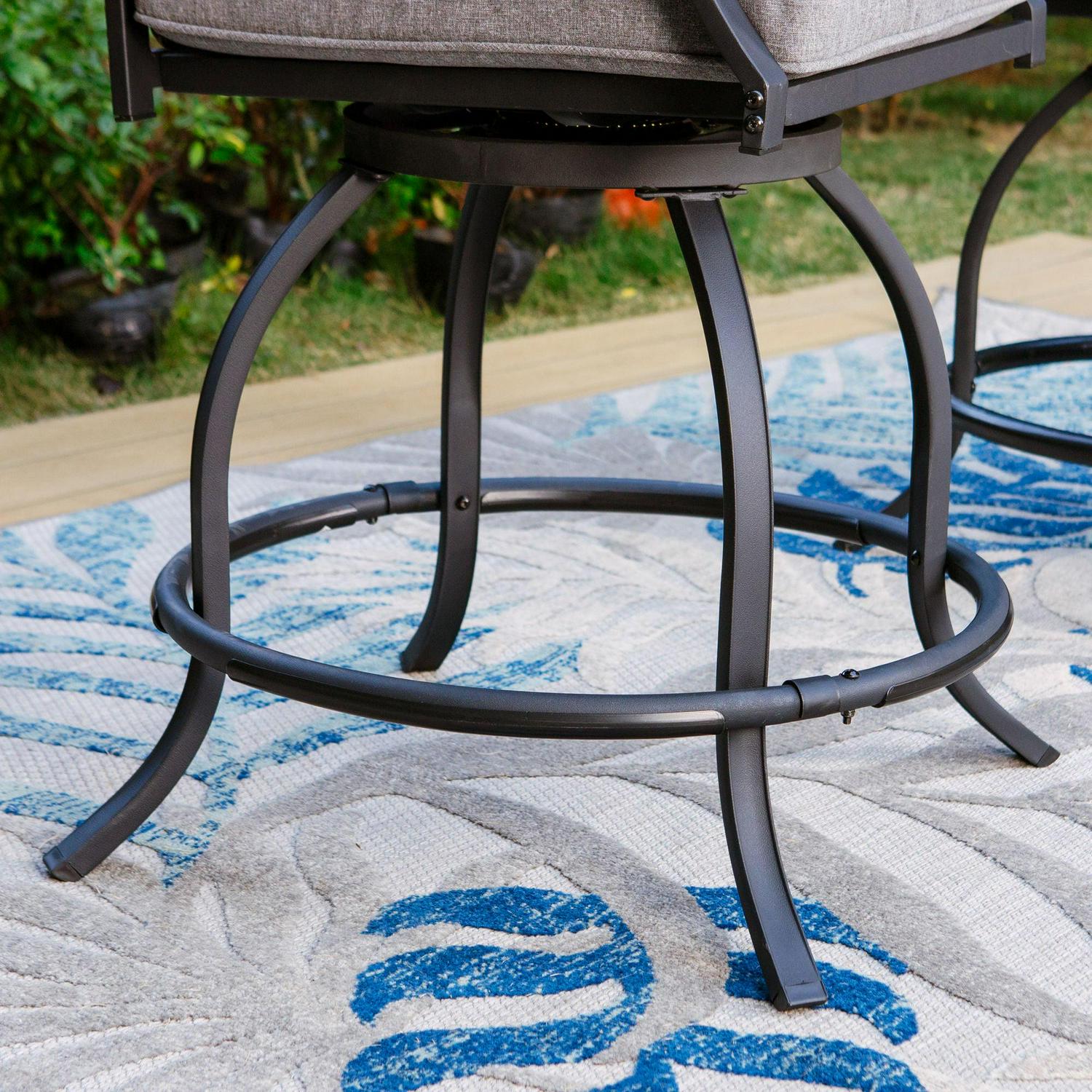 Summit Living 3-Piece Outdoor Patio Bar Stool Set with High-Back Wicker Cushioned Swivel Chairs & Counter Height Patio Dining Table, Black & Gray - Image 6