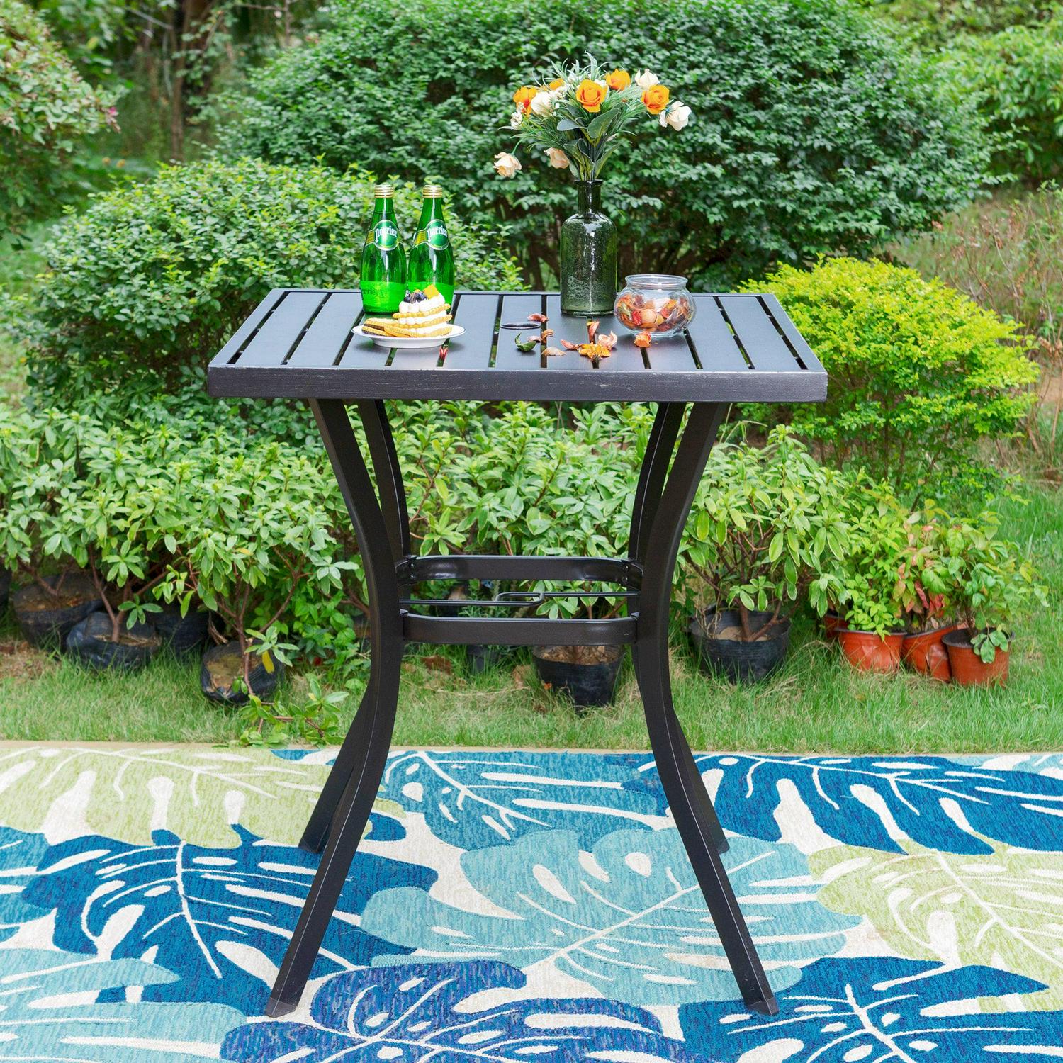 Summit Living 3-Piece Outdoor Patio Bar Stool Set with High-Back Wicker Cushioned Swivel Chairs & Counter Height Patio Dining Table, Black & Gray - Image 9