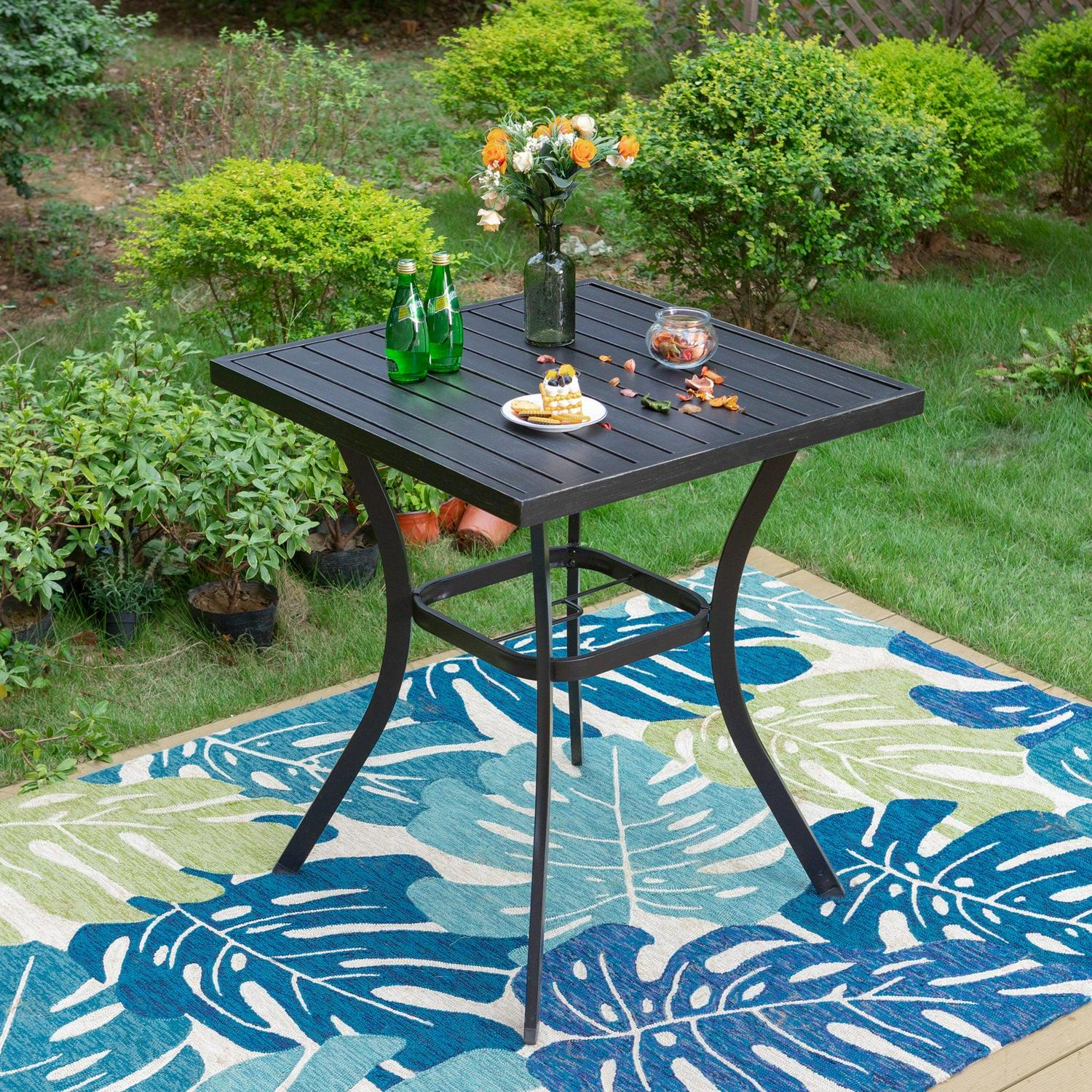 Summit Living 3-Piece Outdoor Patio Bar Stool Set with High-Back Wicker Cushioned Swivel Chairs & Counter Height Patio Dining Table, Black & Gray - Image 8