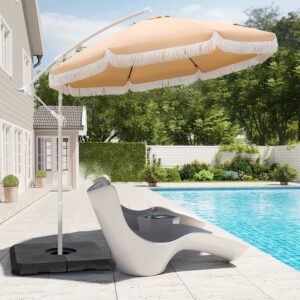 Summit Living 9FT Offset Patio Umbrella with Crank and Cross Base, Beige