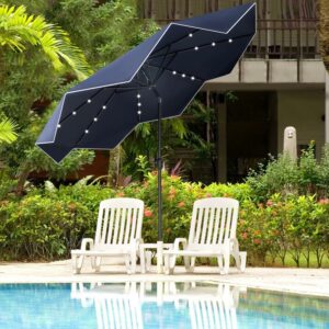 Summit Living 9 Ft Patio Umbrella with LED Solar Lights Navy Blue