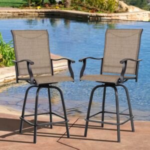 MF Studio Outdoor Bar Stools Metal Patio Swivel Counter Height Barstool Set of 2, Brown