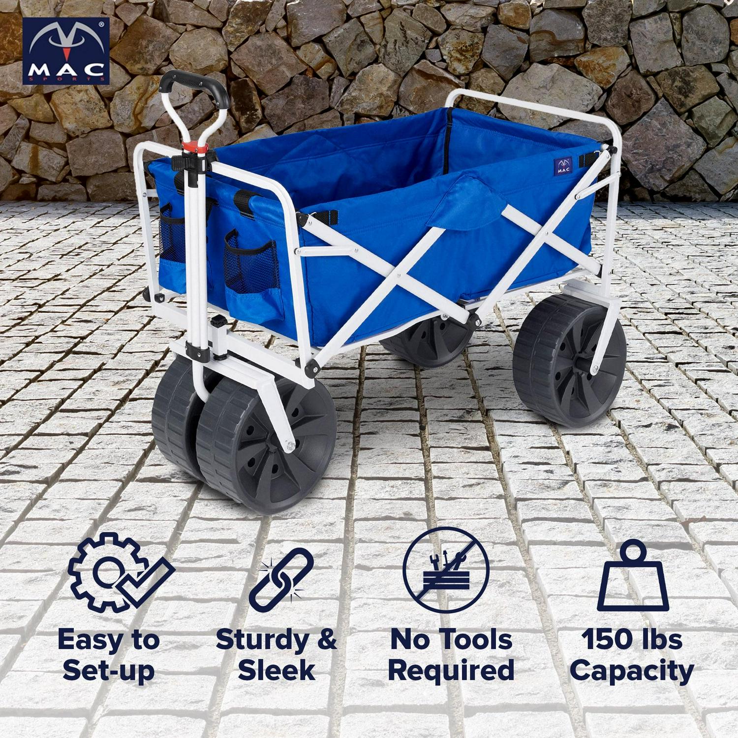 Mac Sports Collapsible Folding All Terrain Outdoor Beach Utility Wagon Cart, Blue - Image 7