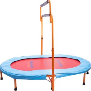 Machrus Bounce Galaxy Mini Oval Rebounder Trampoline with Double Adjustable Handrail and Dual Jumping Surface for Kids and Adults - Orange/Blue/Red
