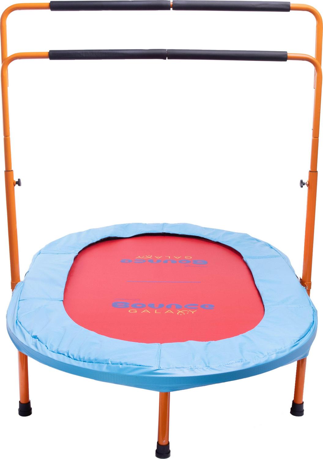 Machrus Bounce Galaxy Mini Oval Rebounder Trampoline with Double Adjustable Handrail and Dual Jumping Surface for Kids and Adults - Orange/Blue/Red - Image 2