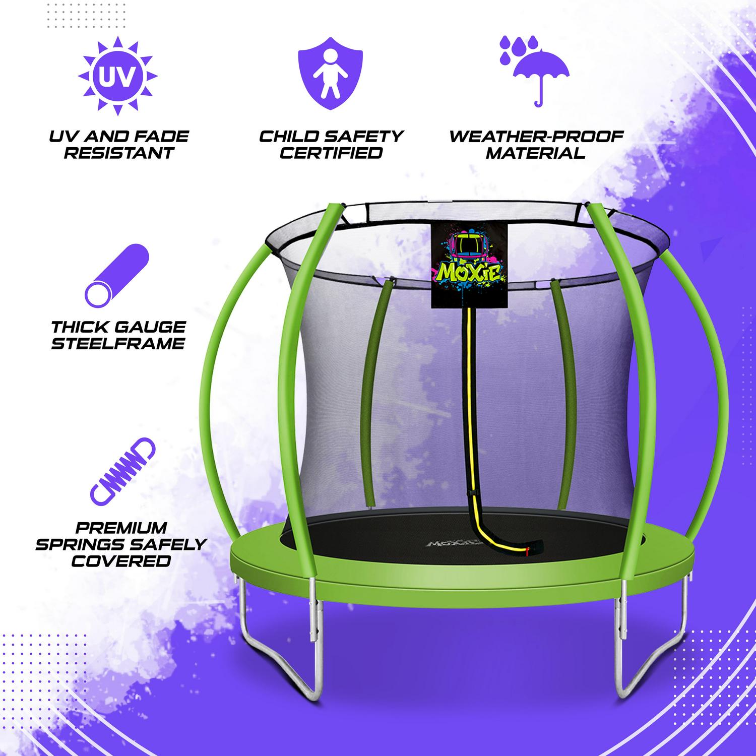 Machrus Moxie Pumpkin-Shaped Outdoor Trampoline Set with Premium Top-Ring Frame Safety Enclosure, 8 FT - Green Apple - Image 4