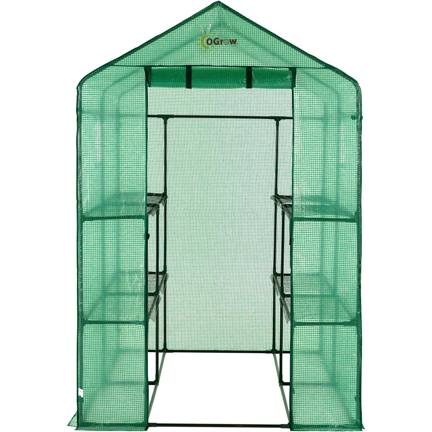 Machrus Ogrow Deluxe Walk-In Greenhouse with 2 Tiers and 8 Shelves - Green Cover - Image 2