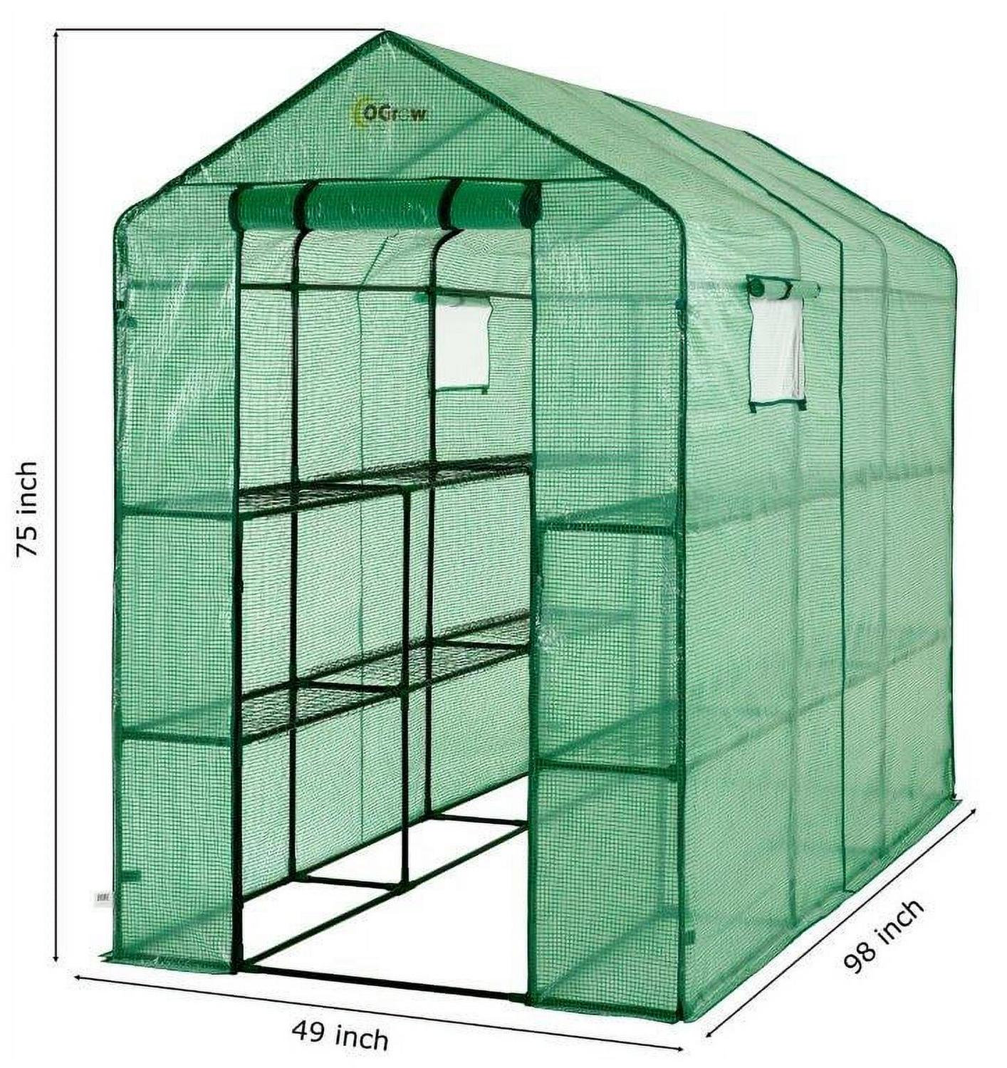 Machrus Ogrow Deluxe Walk-In Greenhouse with 2 Tiers and 12 Shelves - Green Cover - Image 7