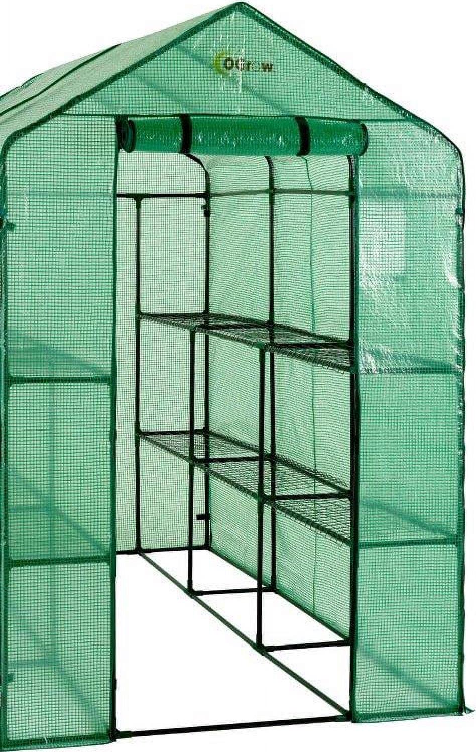 Machrus Ogrow Deluxe Walk-In Greenhouse with 2 Tiers and 12 Shelves - Green Cover - Image 3