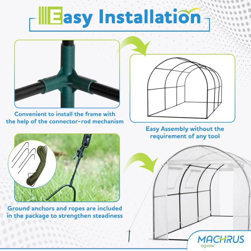Machrus Ogrow Deluxe Walk-In Tunnel Greenhouse with White Cover – Large, Heavy Duty Greenhouse for Outdoors - Image 6
