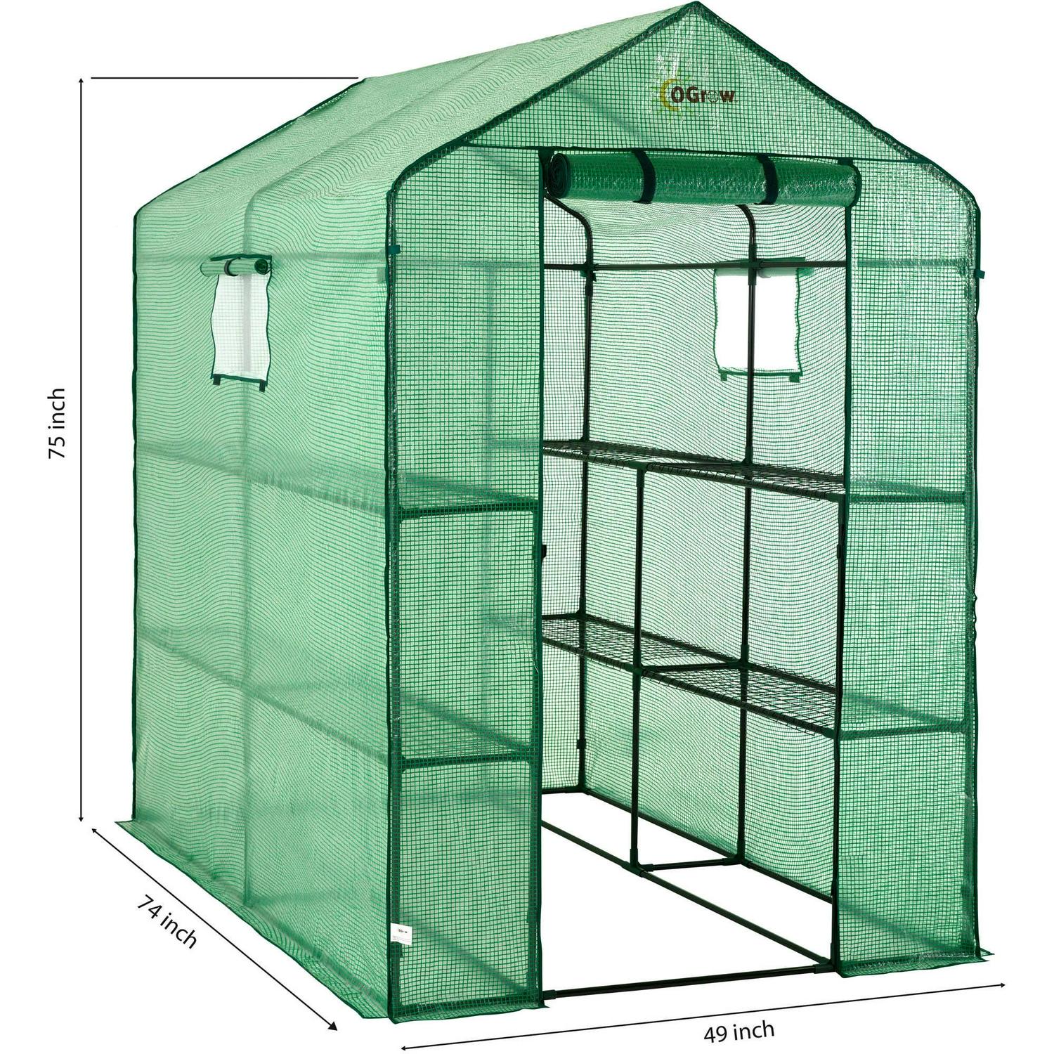 Machrus Ogrow Deluxe Walk-In Greenhouse with 2 Tiers and 8 Shelves - Green Cover - Image 6