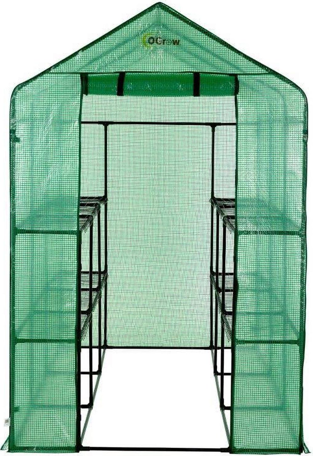 Machrus Ogrow Deluxe Walk-In Greenhouse with 2 Tiers and 12 Shelves - Green Cover - Image 2