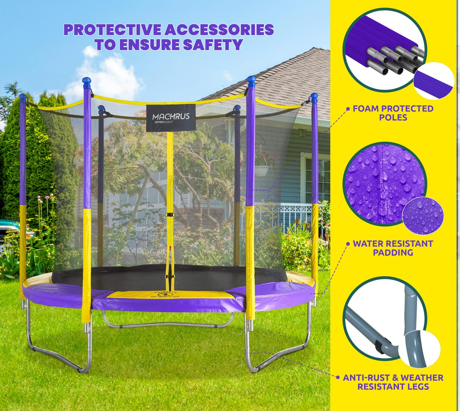 Machrus Upper Bounce 9 FT Round Trampoline Set with Safety Enclosure System -Backyard Trampoline - Outdoor Trampoline for Kids - Adults - Image 5