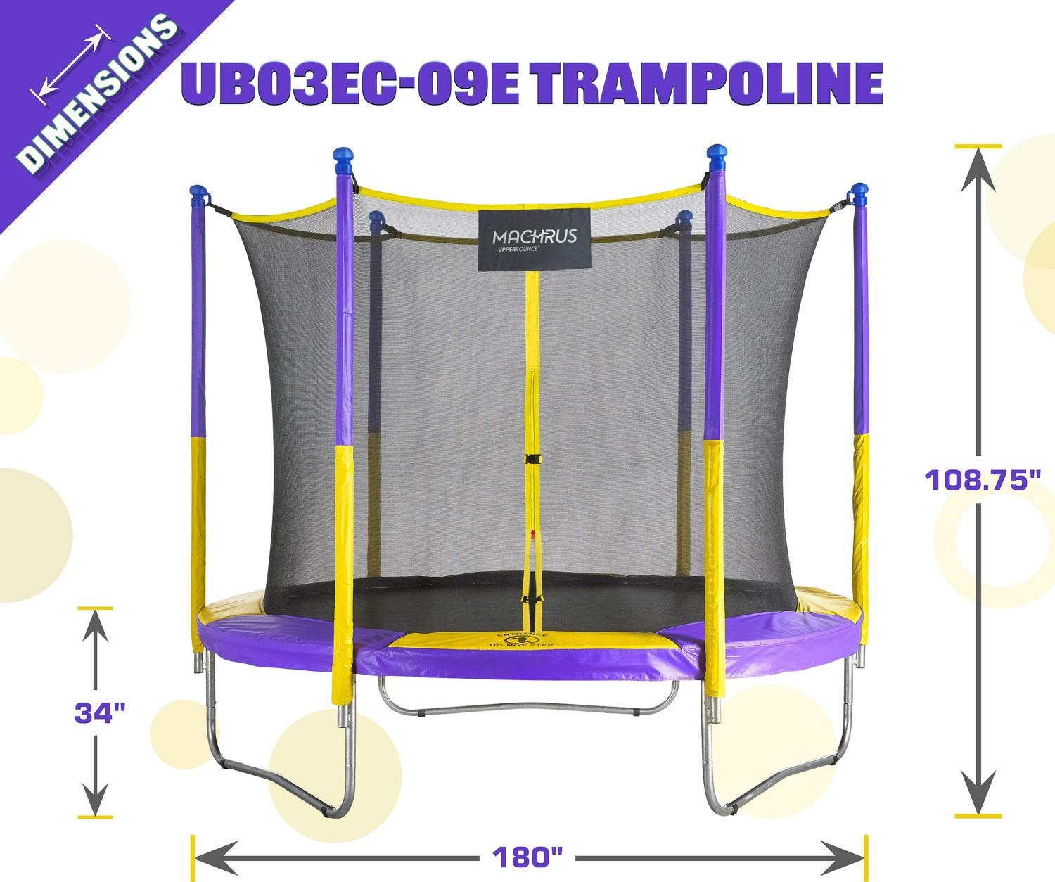 Machrus Upper Bounce 9 FT Round Trampoline Set with Safety Enclosure System -Backyard Trampoline - Outdoor Trampoline for Kids - Adults - Image 2