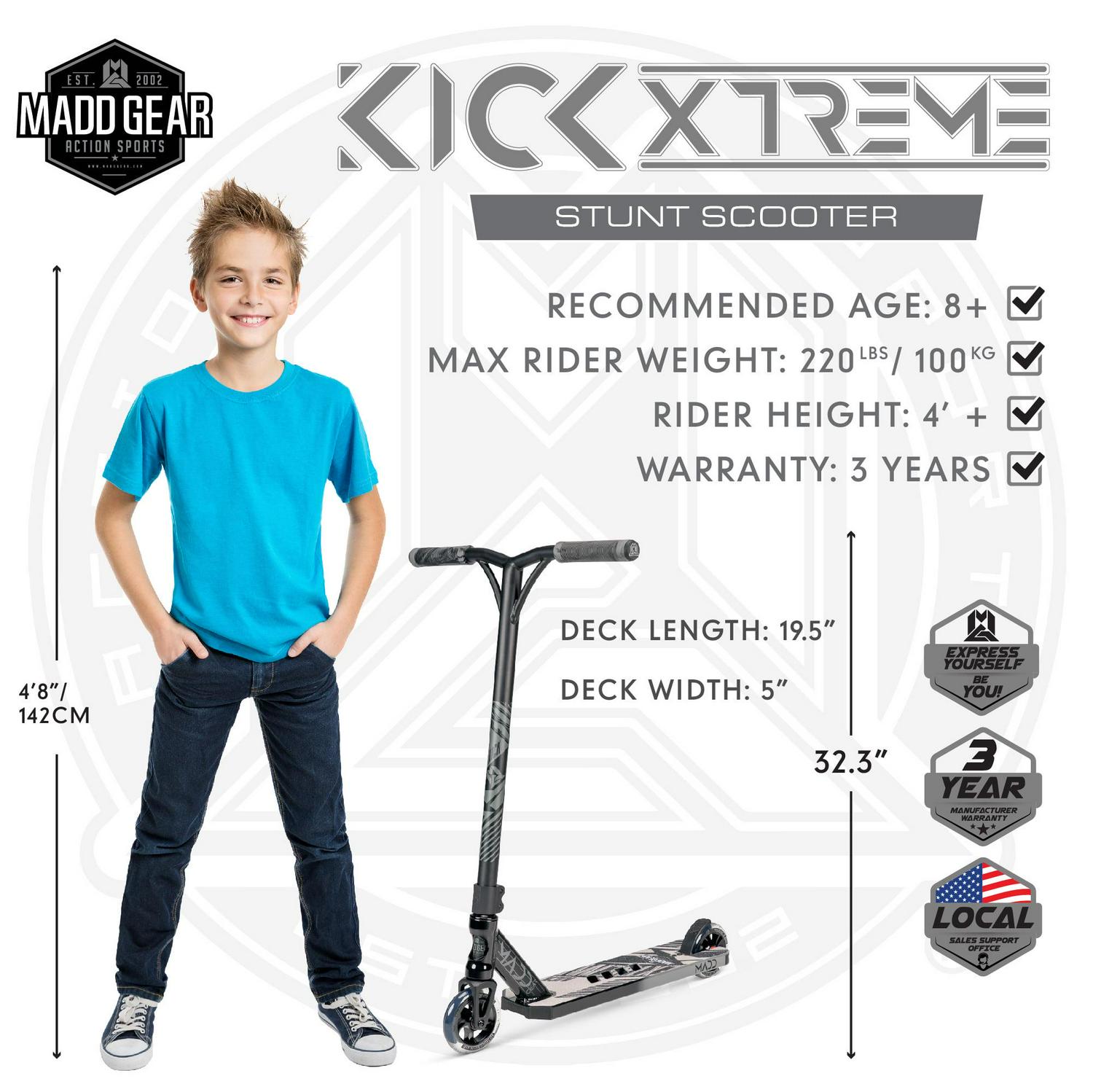 Madd Gear Kick Extreme Pro Stunt Scooter for Ages 8 + Strong Aluminum 5" Wide Lightweight Deck - Designed for Skatepark Use - Image 2