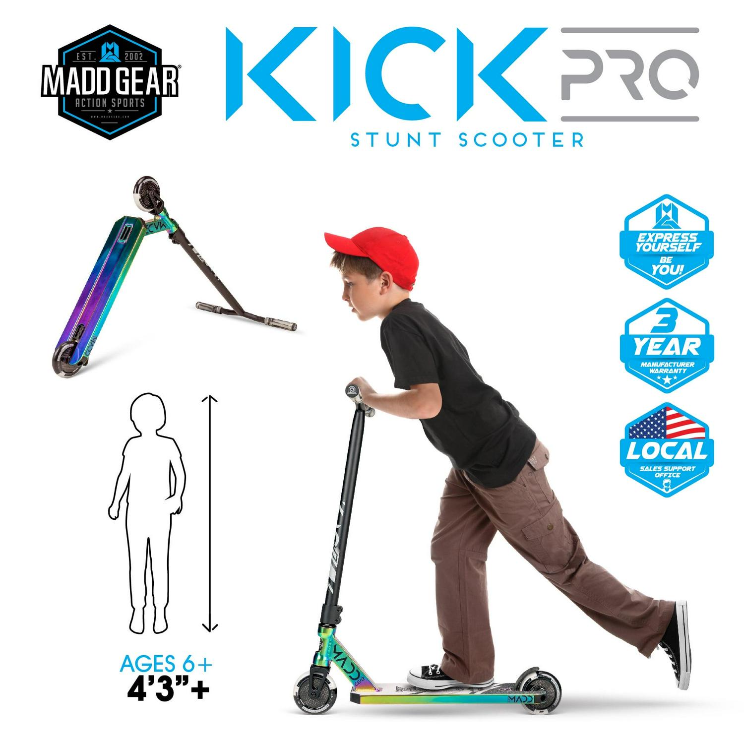 Madd Gear Kick Pro Stunt Scooter for Ages 6 + Strong Aluminum 5" Wide Lightweight Deck - Designed for Skatepark Use - Image 2
