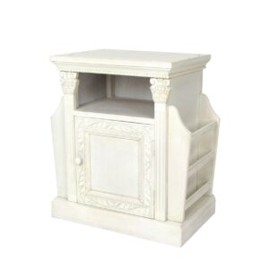 Magazine Cabinet with 1 Door Cabinet and Rods, White- Saltoro Sherpi