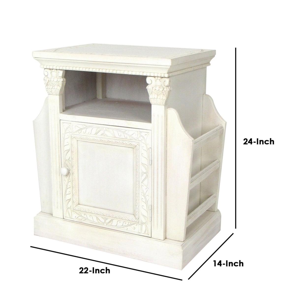 Magazine Cabinet with 1 Door Cabinet and Rods, White- Saltoro Sherpi - Image 5